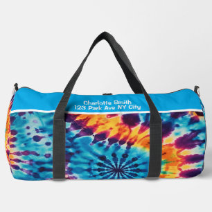 Chaotic Burst Orange Blue Purple monogram personal Duffle Bag