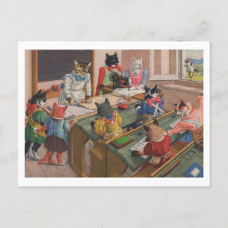 Chaotic Cats, Sewing Class, Repro Postcard