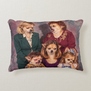 Chaotic Chihuahua Family Portrait, 1990s Style Decorative Cushion