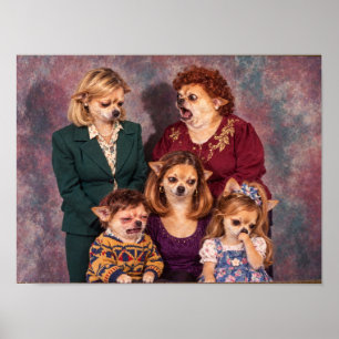 Chaotic Chihuahua Family Portrait, 1990s Style Poster