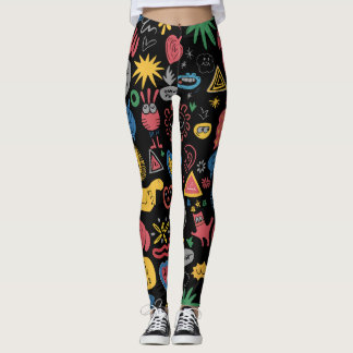  Chaotic Doodle Art Shirt – Fun Abstract Sketch Leggings
