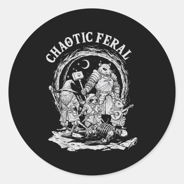 Chaotic Feral Funny Rpg Party Fantasy Animal Meme  Classic Round Sticker (Front)