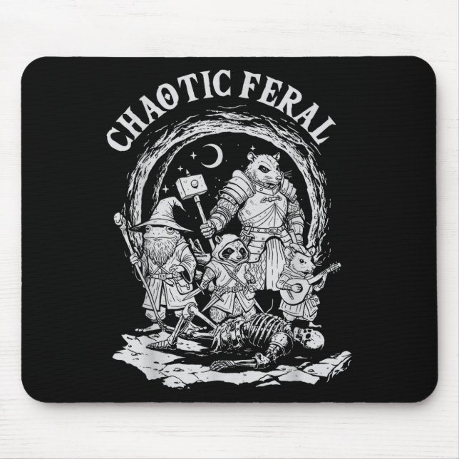 Chaotic Feral Funny Rpg Party Fantasy Animal Meme  Mouse Mat (Front)
