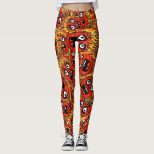 Chaotic fiery cartoon faces  leggings