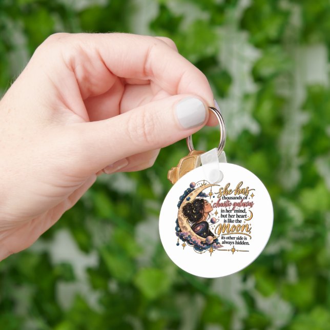 Chaotic Galaxies In Her Mind Celestial Moon Key Ring (Hand)