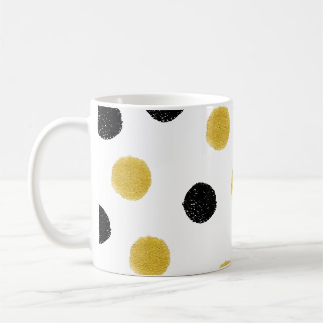 Chaotic Gold Dots: Vintage Splash. Coffee Mug (Left)
