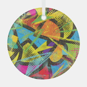 Chaotic Neon: Abstract Graffiti Pattern. Glass Tree Decoration