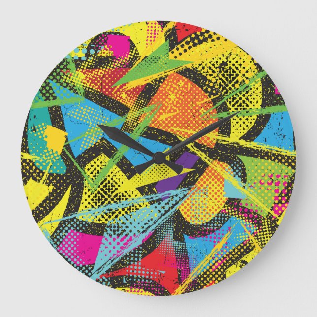 Chaotic Neon: Abstract Graffiti Pattern. Large Clock (Front)