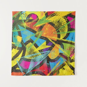 Chaotic Neon: Abstract Graffiti Pattern. Tapestry