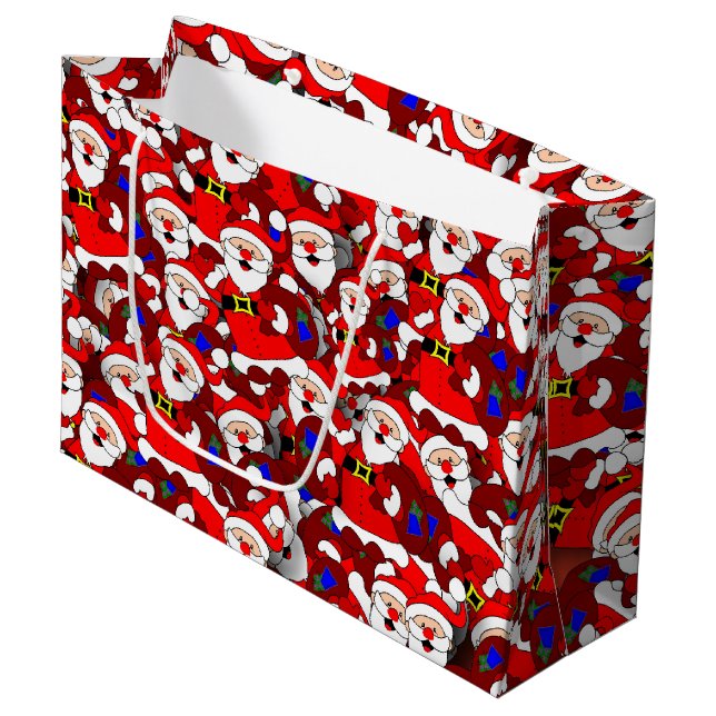 Chaotic Santa Carrying Sack Collage Pattern Large Gift Bag (Front Angled)