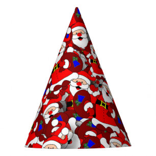 Chaotic Santa Carrying Sack Collage Pattern Party Hat