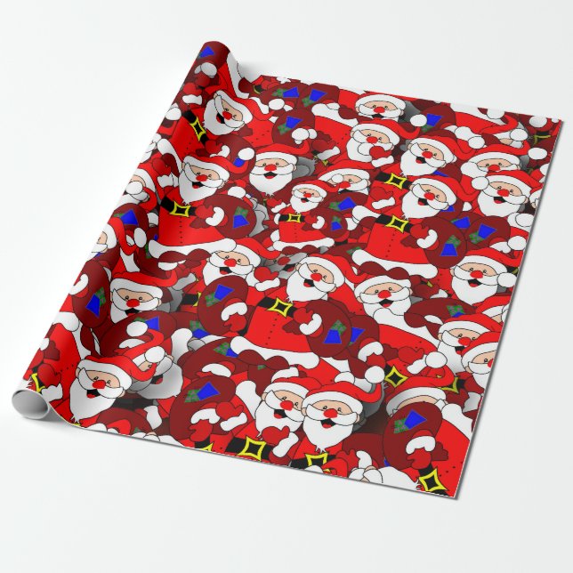 Chaotic Santa Carrying Sack Collage Pattern Wrapping Paper (Unrolled)