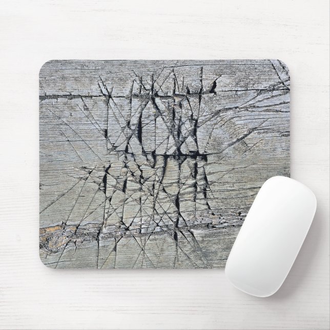 Chaotic Scratch Grooves On Wood Mouse Mat (With Mouse)