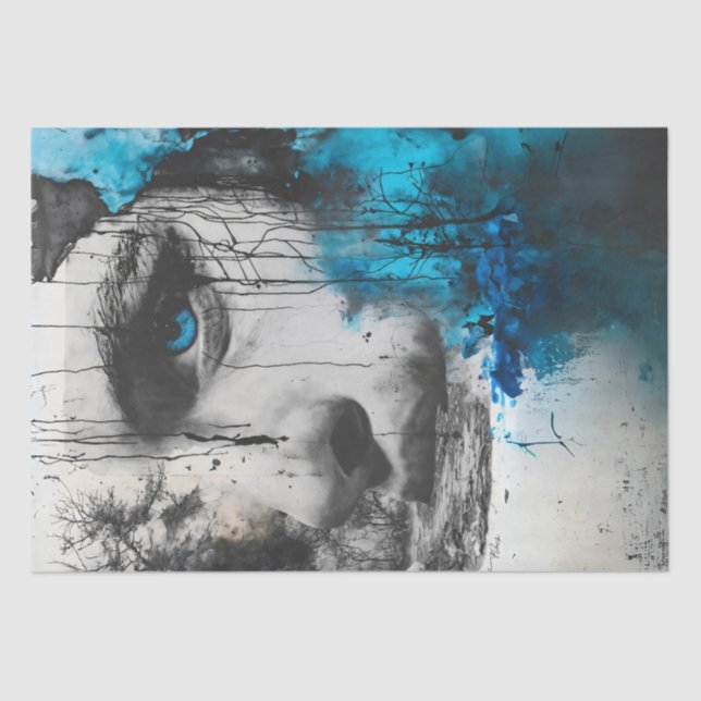 Chaotic Woman's Face & Forest Decoupage Tissue Paper (Front)