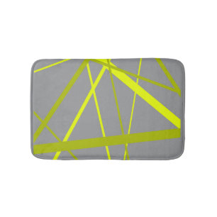 Chaotic Yellow Lines on Grey Retro Modern Pattern Bath Mat