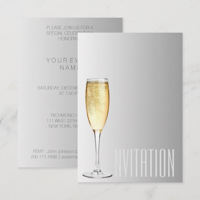 Chapaine Sparkling Wine Glass Gray Vip Invitation (Front/Back)
