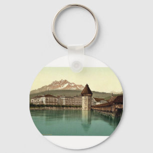 Chapel Bridge and view of Pilatus, Lucerne, Switze Key Ring