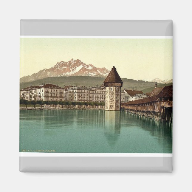 Chapel Bridge and view of Pilatus, Lucerne, Switze Magnet (Front)