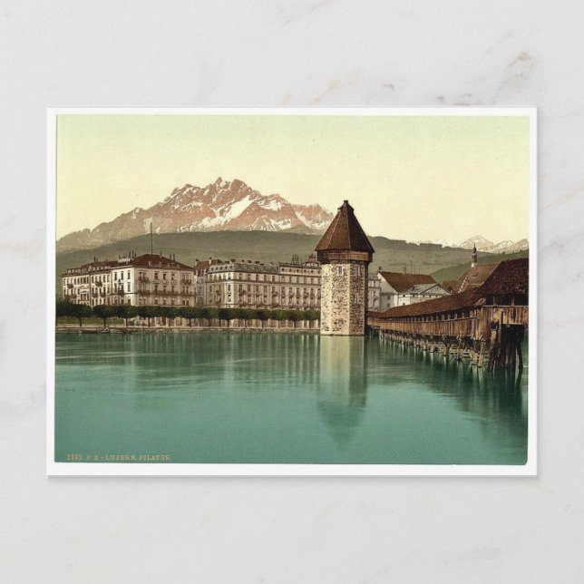 Chapel Bridge and view of Pilatus, Lucerne, Switze Postcard (Front)