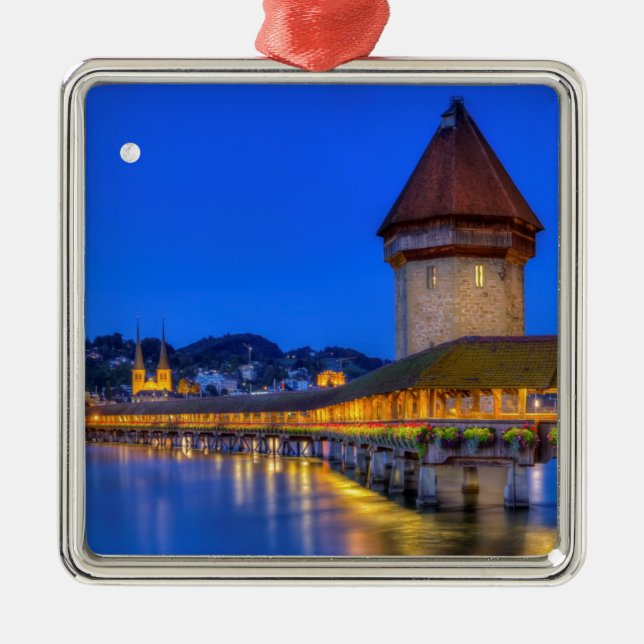 Chapel bridge, Kapellbrucke, Lucerne, Switzerland Metal Tree Decoration (Front)