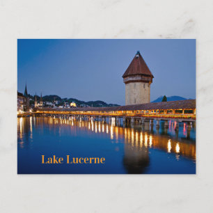 Chapel Bridge Lake Lucern at Night Postcard