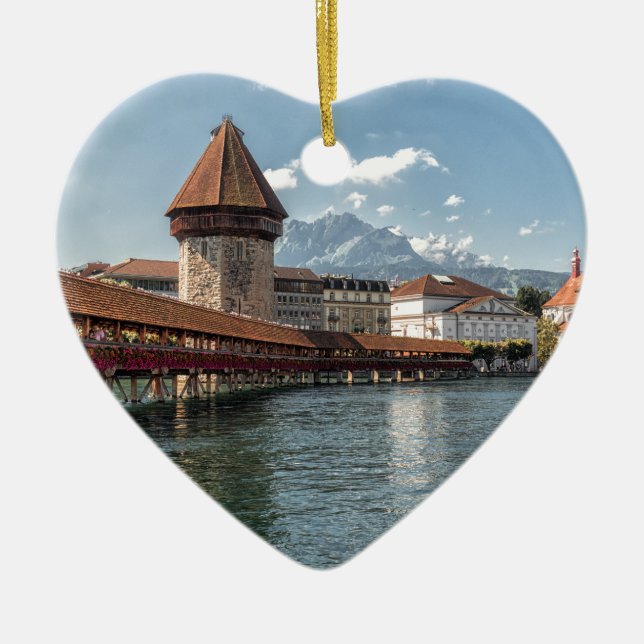 Chapel Bridge Lucerne,switzerland Ceramic Tree Decoration (Front)