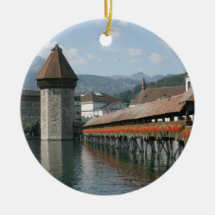 Chapel Bridge, Lucerne, Switzerland Ceramic Tree Decoration