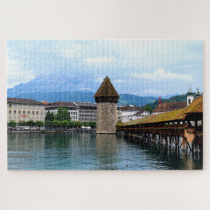 Chapel Bridge - Mount Pilatus - Luzern Switzerland Jigsaw Puzzle