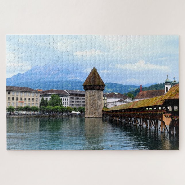 Chapel Bridge - Mount Pilatus - Luzern Switzerland Jigsaw Puzzle (Horizontal)