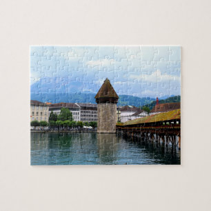 Chapel Bridge - Mt. Pilatus - Lucerne Switzerland Jigsaw Puzzle
