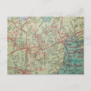 CHAPEL HILL-CARRBORO, NC Vintage Map Postcard