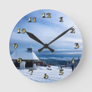 Chapel in the Alps Snow Mountain Round Clock