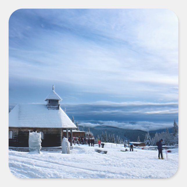 Chapel in the Alps Snow Mountain Square Sticker (Front)