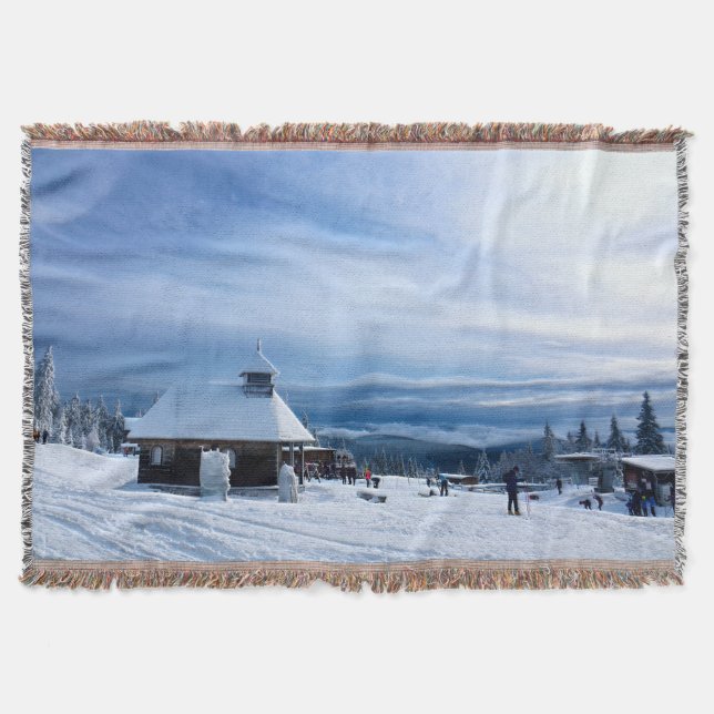 Chapel in the Alps Snow Mountain Throw Blanket (Front)