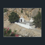 Chapel, St Paul's Bay, Lindos, Rhodes. Postcard<br><div class="desc">This is a photograph of the famous chapel at St Paul's Bay,  lindos,  Rhodes,  where many couples go to get married. It's the perfect place for that romantic wedding.</div>
