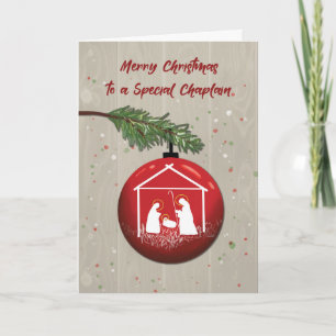 Chaplain Christmas Ornament with Manger Card