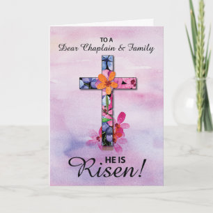 Chaplain & Family Easter He is Risen Cross Flowers Card