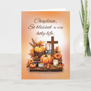 Chaplain Thanksgiving with Cross Pumpkins Candle Card