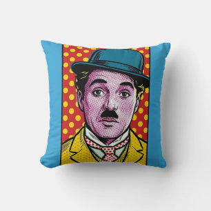 Chaplin Pop Art Retro Cinematic Portrait Bowler Cushion