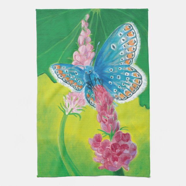 Chapmans blue butterfly (Polyommatus thersites)  Tea Towel (Vertical)