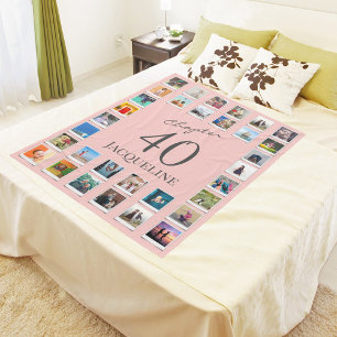 Chapter40 Pink Grey 40th Birthday Photo Fleece Blanket
