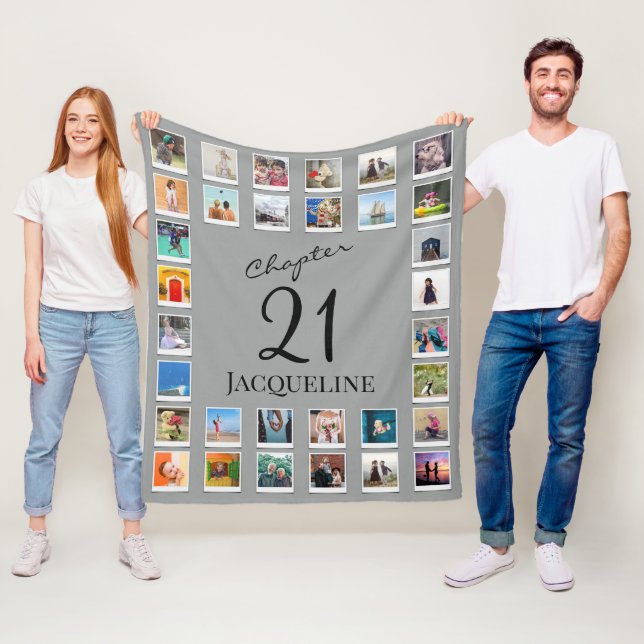 Chapter 21 Grey Black 21st Birthday Photo Fleece Blanket (In Situ)