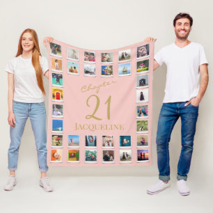 Chapter 21 Pink Gold 21st Birthday Photo Fleece Blanket