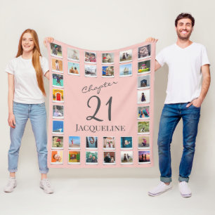 Chapter 21 Pink Grey 21st Birthday Photo Fleece Blanket
