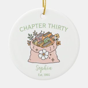 Chapter 30 Floral Book Ornament, Turning 30 Ceramic Tree Decoration