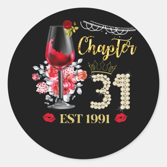 Chapter 31 Years EST 1991 31st Birthday Red Rose Classic Round Sticker (Front)