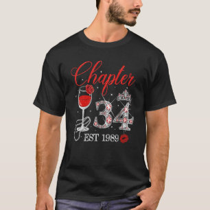 Chapter 34 Years EST 1989 34th Birthday Red Rose W T-Shirt