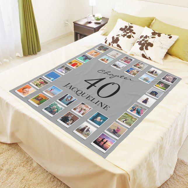 Chapter 40 Grey Black 40th Birthday Photo Fleece Blanket (Creator Uploaded)