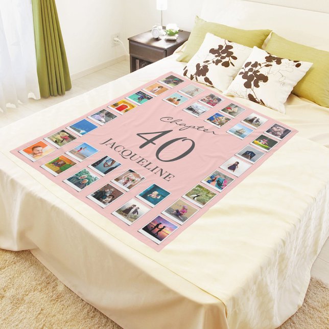 Chapter 40 Pink Grey 40th Birthday Photo Fleece Blanket (Creator Uploaded)