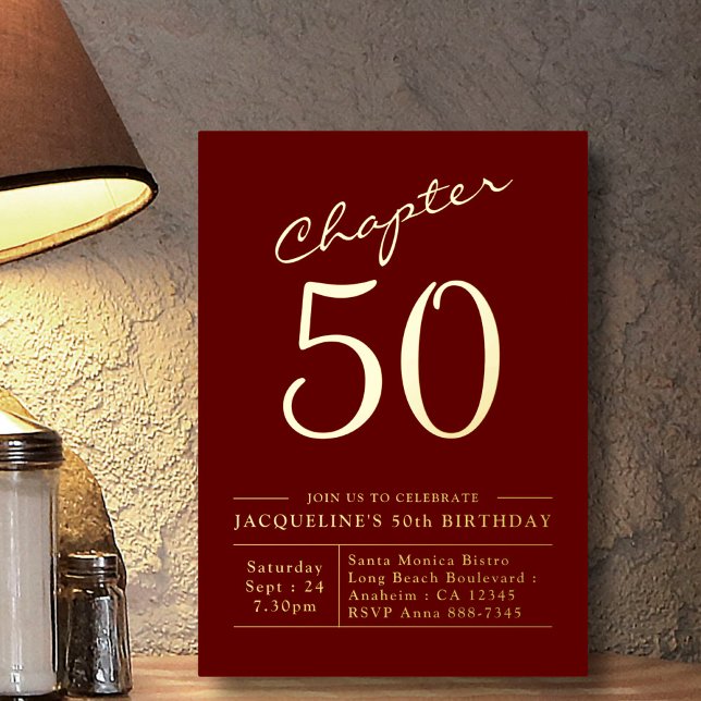 Chapter 50 50th Birthday Invitation Red Gold (Creator Uploaded)